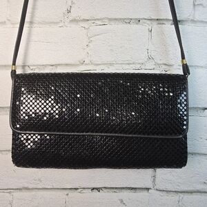 WHITING & DAVIS BLACK MESH BEADED SHOULDER BAG CLUTCH VINTAGE PARTY FORMAL WEAR